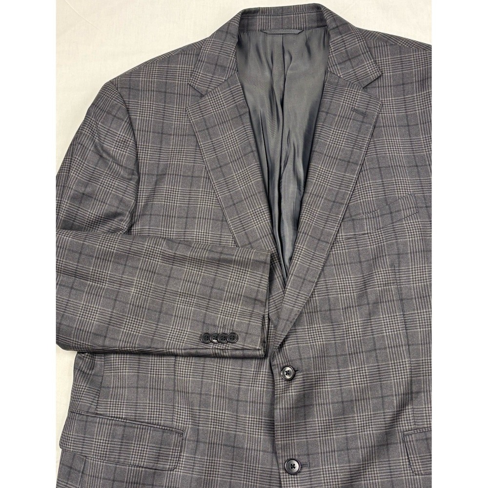Ibiza "Teramo" 100% Wool Sports Coat 48R 2-Tone Gray Plaid w/Charcoal Windowpane